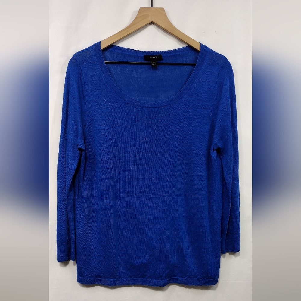 Vintage J. Crew 100% Linen Sweater Womens XS Royal Blue Office Career Minimalist